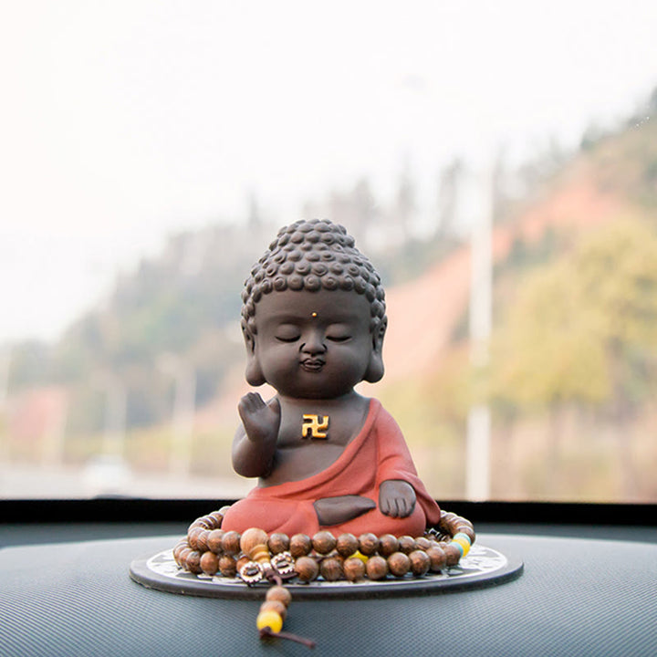 Buddha Stones Pequeño Buda Serenidad Arcilla Púrpura Decoración de Escritorio para el Hogar - image 9