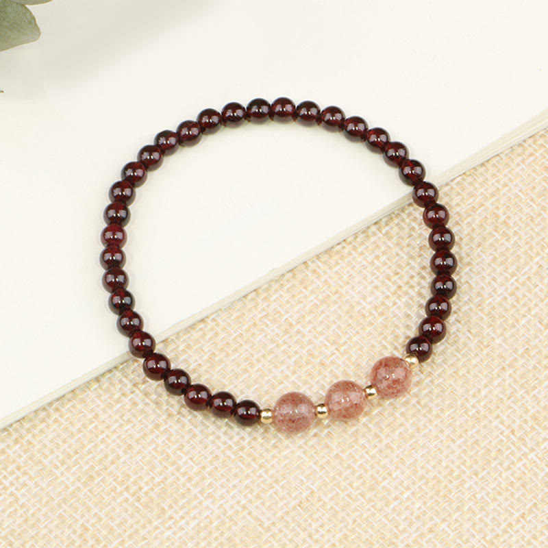Pulsera Calma de Cuarzo Fresa Granate Natural de Piedras de Buddha Stones
