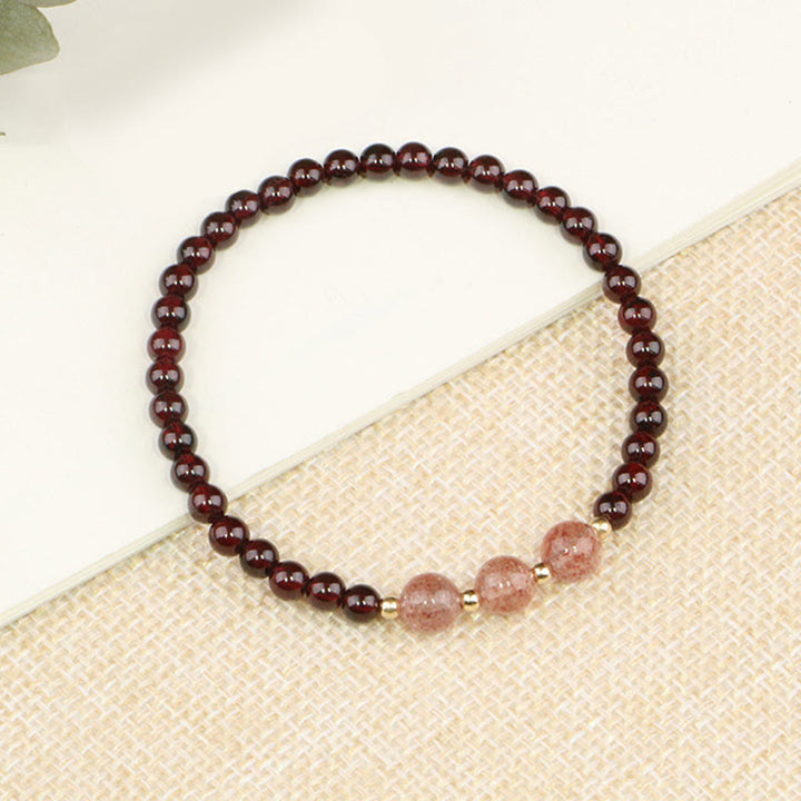 Pulsera Calma de Cuarzo Fresa Granate Natural de Piedras de Buddha Stones