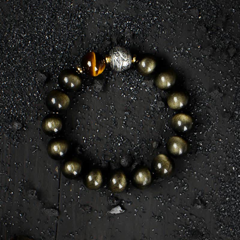 Buddha Stones para experimentar una inversión de la fortuna Pulsera de protección de obsidiana con brillo dorado de obsidiana arcoíris