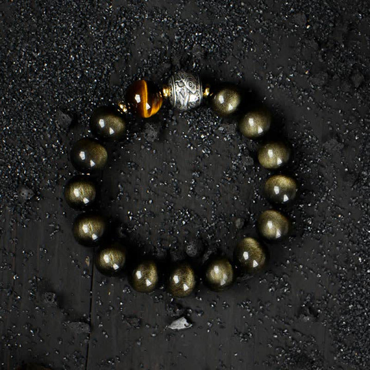 Buddha Stones para experimentar una inversión de la fortuna Pulsera de protección de obsidiana con brillo dorado de obsidiana arcoíris