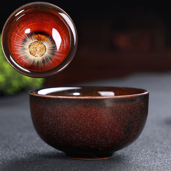 Tazas de té de cerámica coloridas con Buddha Stones para el hogar y la oficina - Flor roja oscura - image 77