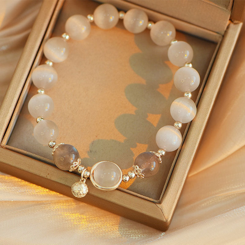 Pulsera de apoyo de amor con piedra lunar y ojo de gato de plata de ley 925 de Buddha Stones