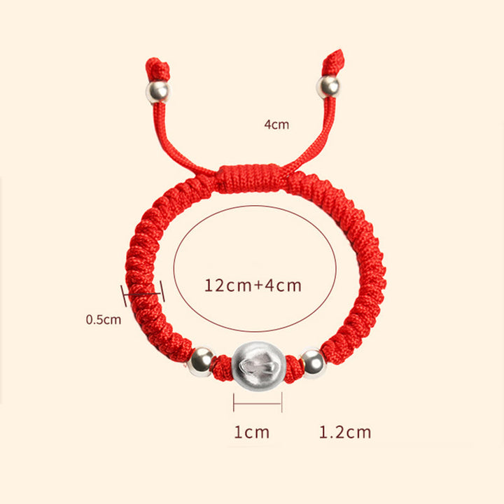 Pulsera para niños hecha a mano con Buddha Stones de plata de ley 999, color rojo manzana, cuerda multicolor, protección de la suerte