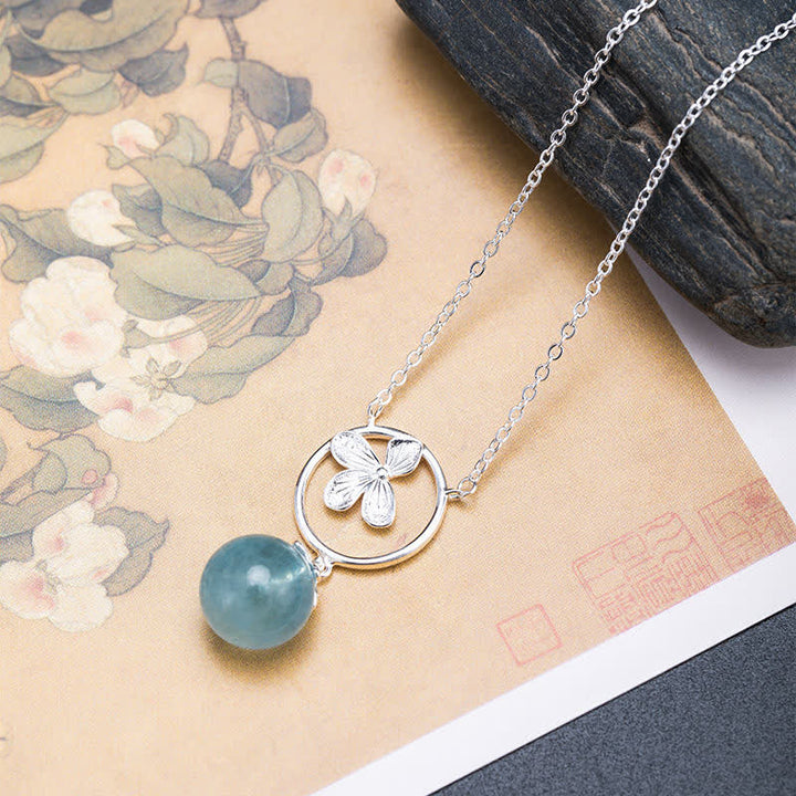 Collar con pendientes de plata de ley 925 con Buddha Stones , hoja de aguamarina natural, flor y paz - Collar de flores de aguamarina - image 10