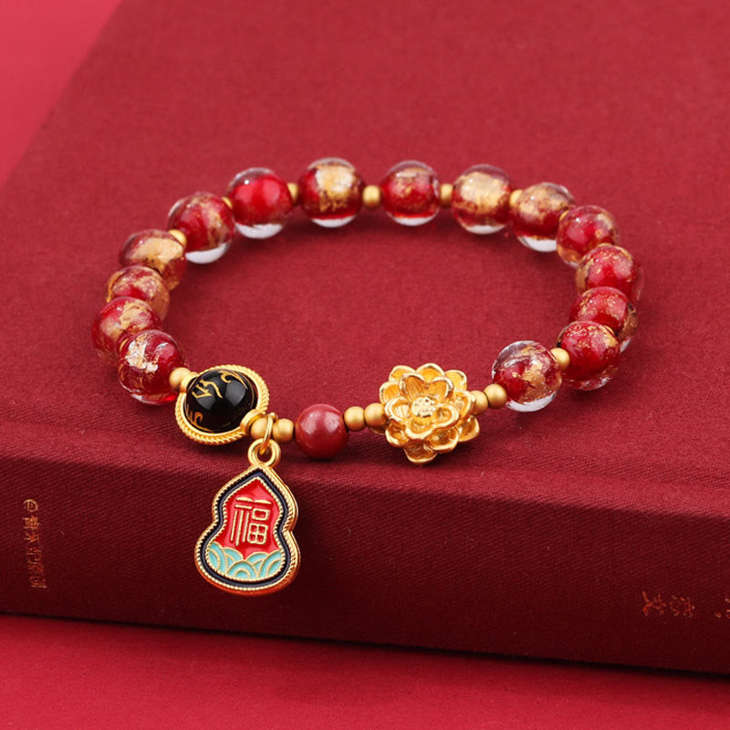 Buddha Stones Tíbet Om Mani Padme Hum Fu personaje calabaza encanto Lotus Liuli cuentas de vidrio pulsera de la suerte