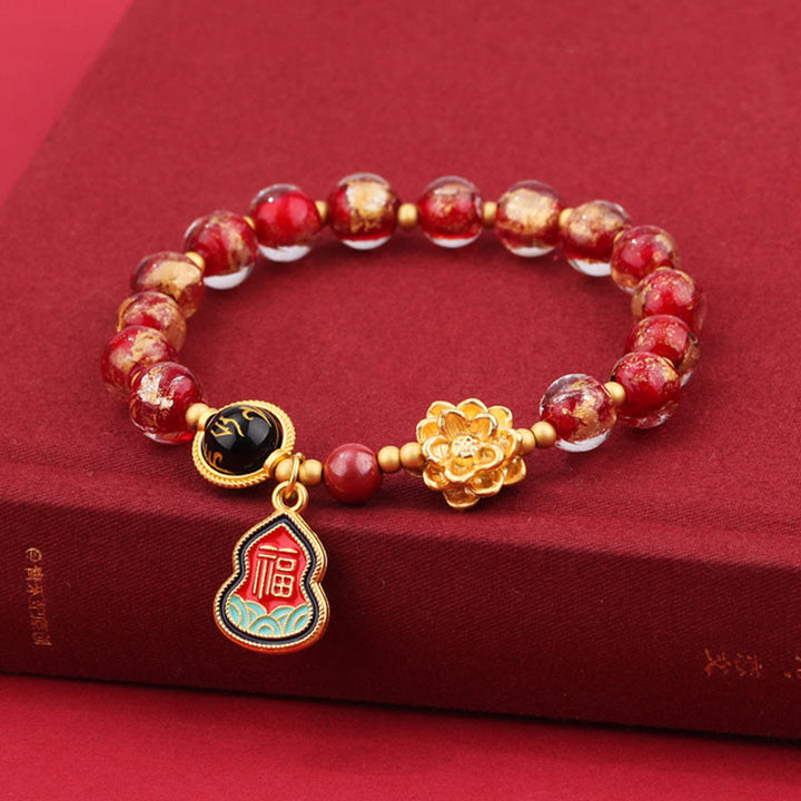 Buddha Stones Tíbet Om Mani Padme Hum Fu personaje calabaza encanto Lotus Liuli cuentas de vidrio pulsera de la suerte