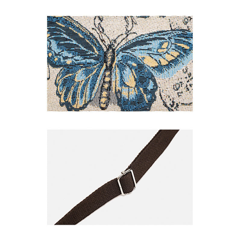 Bolso bandolera de lona bordado con mariposa de elefante, bolso bandolera