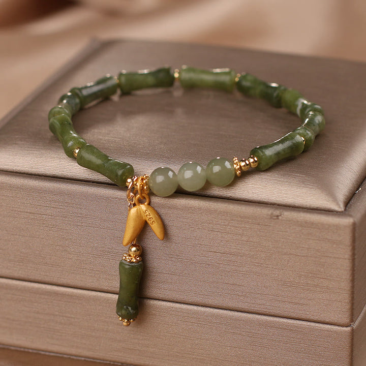 Pulsera de la suerte de la riqueza del patrón de la hoja de jade de bambú verde de las Buddha Stones