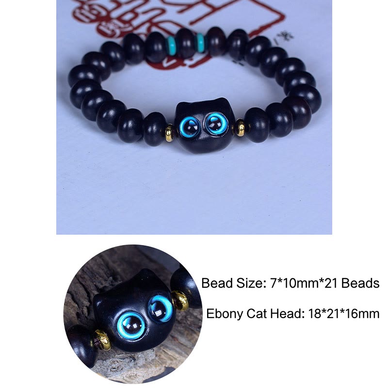 Pulsera de equilibrio de paz de gato encantador de cristal Liuli de madera de ébano con Buddha Stones - image 8