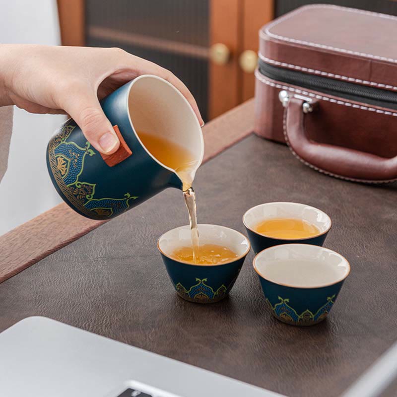 Tetera de cerámica de Gongfu chino con flores de Buddha Stones , bolsa portátil para juego de té de viaje al aire libre