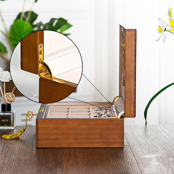 Caja de joyería de madera vintage con Buddha Stones, caja de almacenamiento de joyería de madera maciza de dos capas
