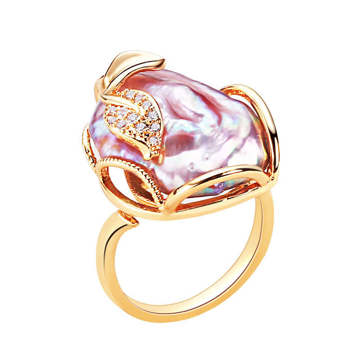 Anillo de riqueza de felicidad de flor de oro chapado en cobre y Buddha Stones