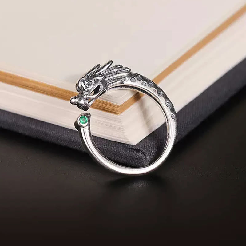 Anillo ajustable de fuerza de éxito con diseño de dragón vintage de Buddha Stones
