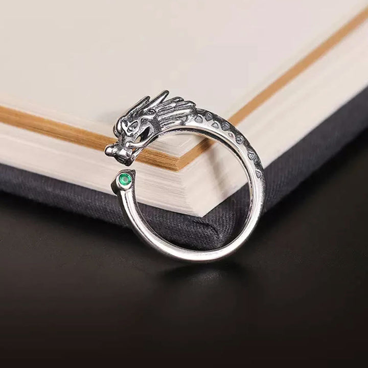 Anillo ajustable de fuerza de éxito con diseño de dragón vintage de Buddha Stones