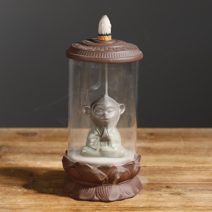 Quemador de incienso para meditación, Wukong, Rey Mono, arcilla púrpura, parabrisas, reflujo de loto, fuente de humo, decoración