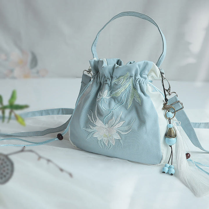 Bolso de hombro de lona con flores bordadas hechas a mano con Buddha Stones - image 45