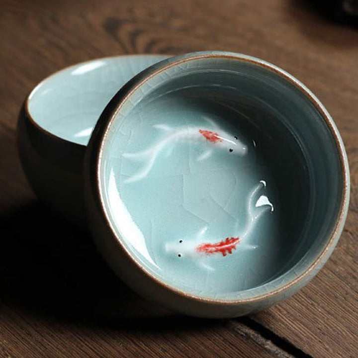 Taza de té de cerámica con forma de pez koi de colores y Buddha Stones - image 35