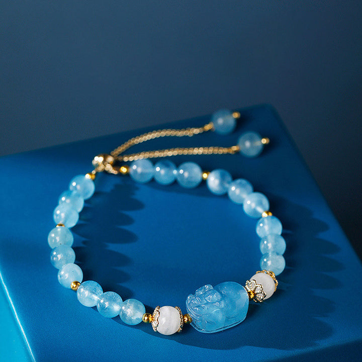 Pulsera curativa PiXiu con Buddha Stones , aguamarina, fresa, cuarzo, amatista, piedra lunar
