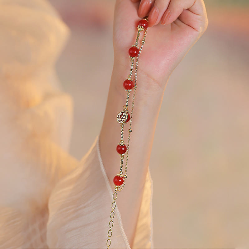 Pulsera de autoaceptación con dije de personaje Fu de ágata roja con Buddha Stones