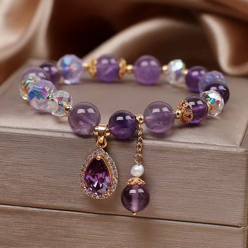 Pulsera con dije de alma curativa de corazón de amor de circón de amatista natural