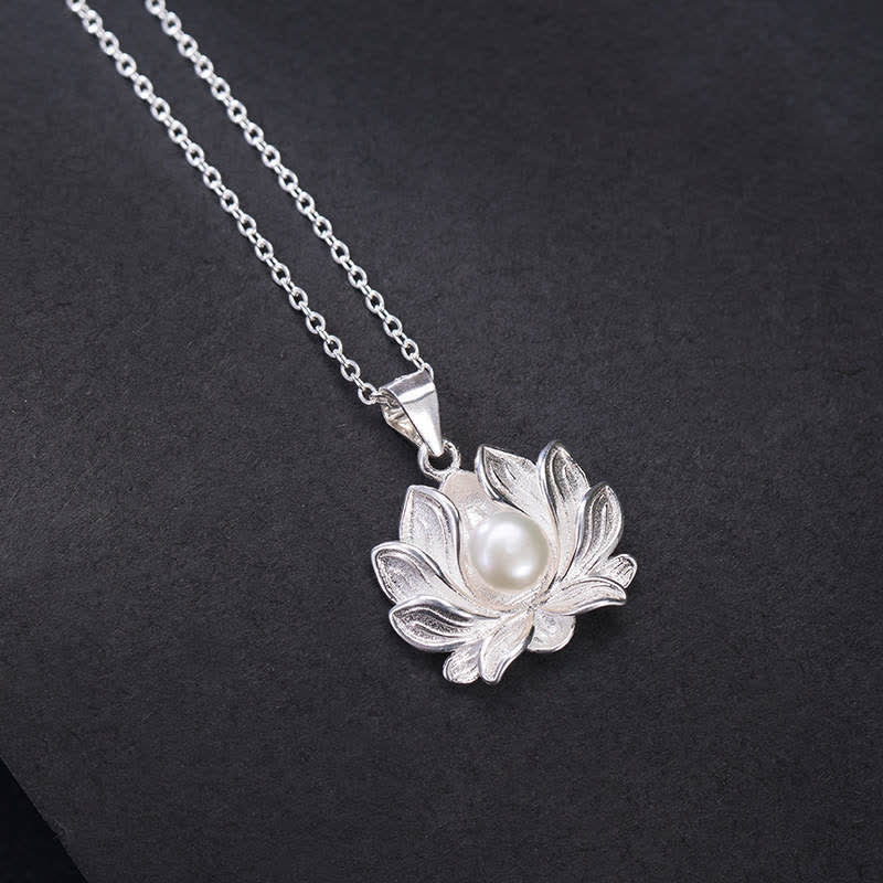 Colgante de collar de riqueza con perlas de flor de loto de plata de ley 925 con Buddha Stones - Perla (Felicidad ♥ Calma) - image 1