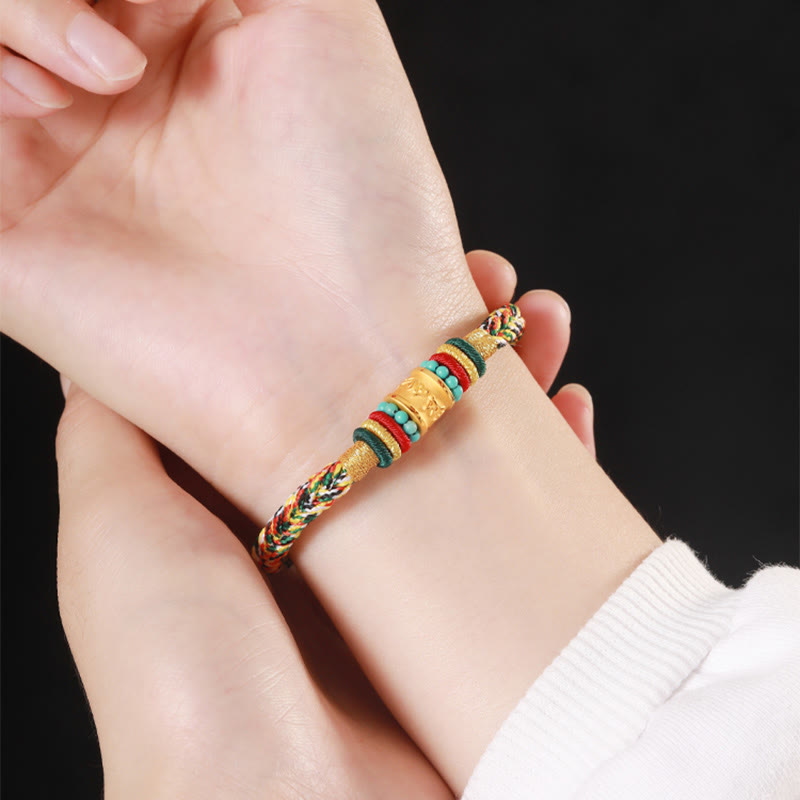 Buddha Stones Tíbet 999 oro Om Mani Padme Hum pulsera de la suerte hecha a mano con ocho hilos y nudo de la paz - image 1