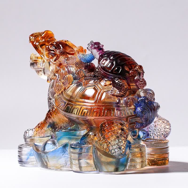 Feng Shui Dragon Turtles hecho a mano Liuli Crystal Art Piece Protección Decoración de la Oficina del Hogar - image 2