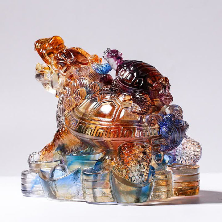 Feng Shui Dragon Turtles hecho a mano Liuli Crystal Art Piece Protección Decoración de la Oficina del Hogar - image 2