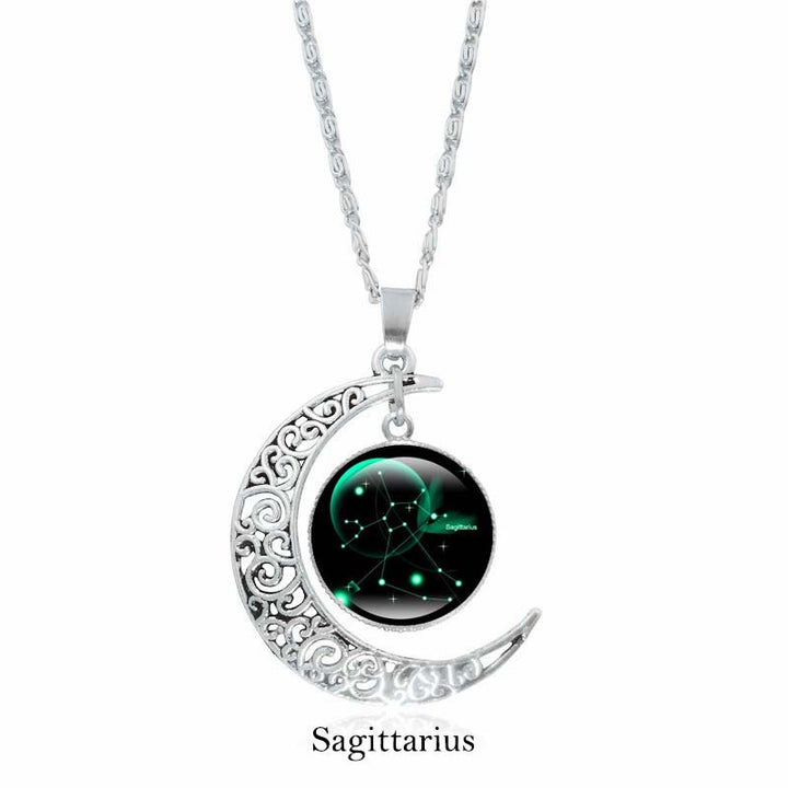 Colgante de cadena con collar de protección de la luna de las 12 constelaciones del zodíaco con Buddha Stones