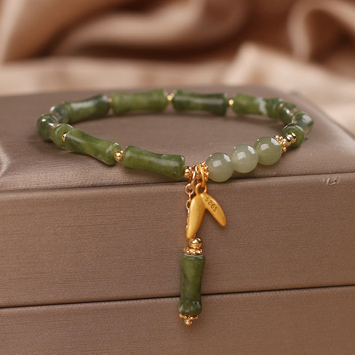 Pulsera de la suerte de la riqueza del patrón de la hoja de jade de bambú verde de las Buddha Stones