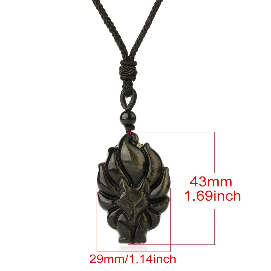 Collar de protección con colgante de zorro de obsidiana con brillo dorado de fluorita natural con Buddha Stones