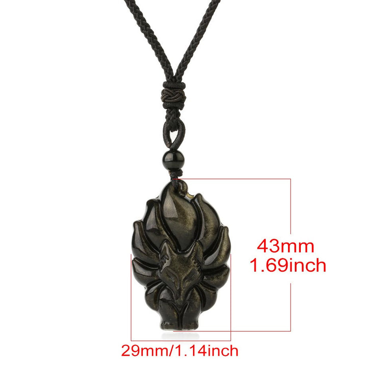 Collar de protección con colgante de zorro de obsidiana con brillo dorado de fluorita natural con Buddha Stones