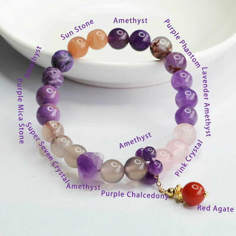 Pulsera con dijes de cuentas curativas de paz interior de cristal de amatista natural con Buddha Stones