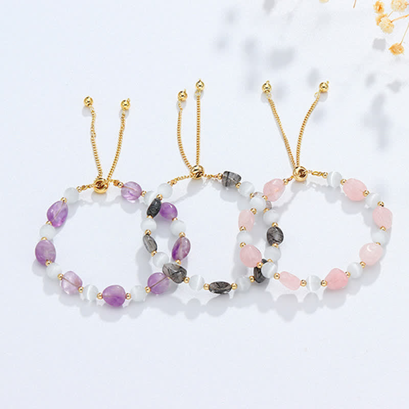 Pulsera de conciencia espiritual de cuarzo rutilado negro de cristal rosa amatista