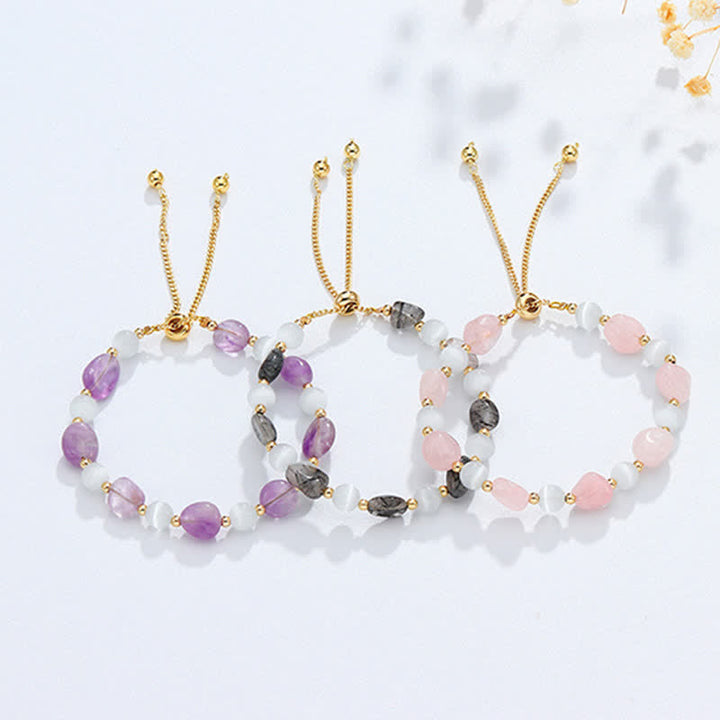 Pulsera de conciencia espiritual de cuarzo rutilado negro de cristal rosa amatista