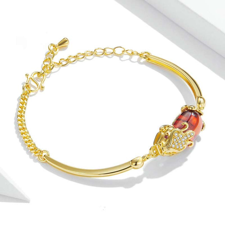Pulsera de la suerte de la riqueza PiXiu de ágata roja dorada FengShui