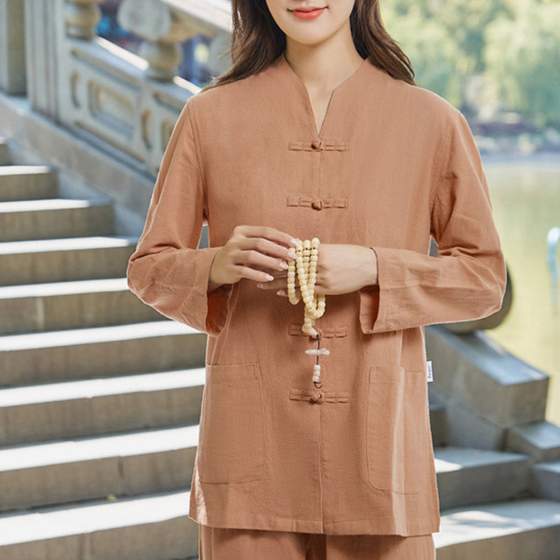 Conjunto de ropa de lino y algodón para mujer, uniforme de oración, meditación, Yoga, práctica Zen espiritual , Buddha Stones - Sandy Brown - US18, UK/AU22, EU50 (6XL) - image 13