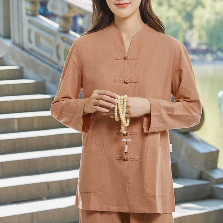 Conjunto de ropa de lino y algodón para mujer, uniforme de oración, meditación, Yoga, práctica Zen espiritual , Buddha Stones - Sandy Brown - US18, UK/AU22, EU50 (6XL) - image 13