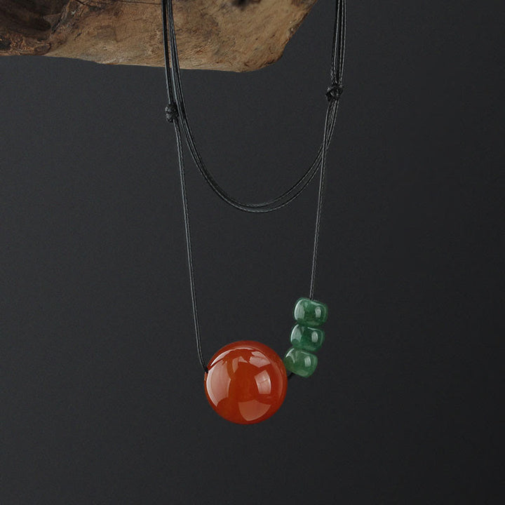 Buddha Stones, ágata roja, Aventurina verde, cuentas de semilla de Bodhi, collar de cuerda de cuero tranquilo, colgante