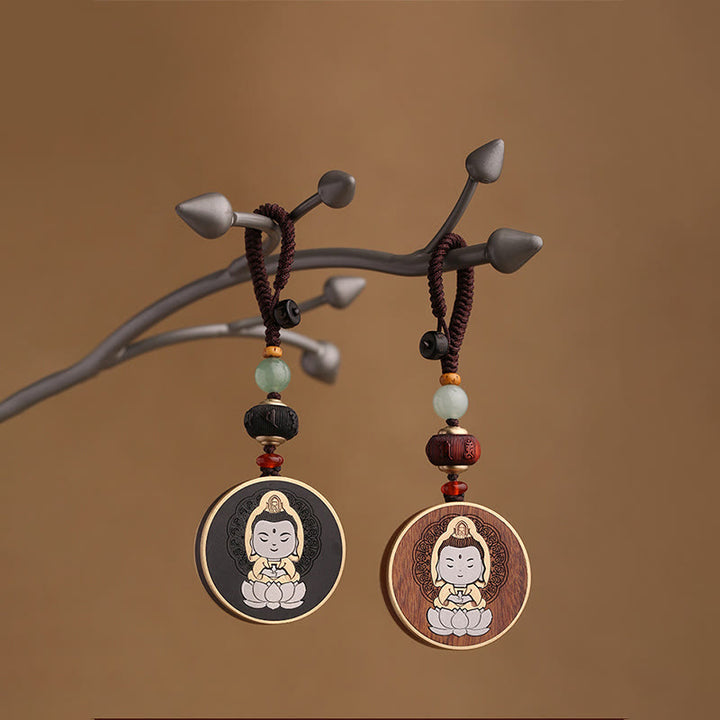 Buddha Stones, madera de ébano, palisandro, Buda Avalokitesvara Om Mani Padme Hum Balance, decoración para llavero de coche