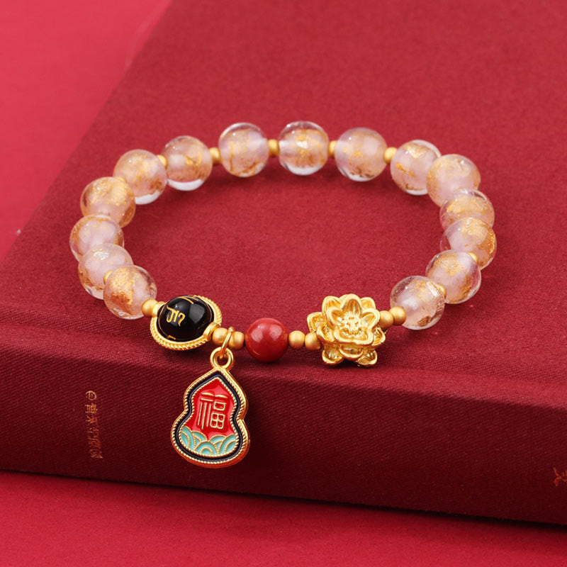 Buddha Stones Tíbet Om Mani Padme Hum Fu personaje calabaza encanto Lotus Liuli cuentas de vidrio pulsera de la suerte