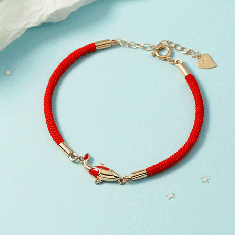 Juego de pendientes y pulsera de cuerda roja con colgante de collar de pez Koi de cobre con Buddha Stones