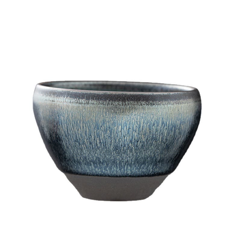 Buddha Stones Vintage chino plata azul Jianzhan horno cambio porcelana taza de té Kung Fu