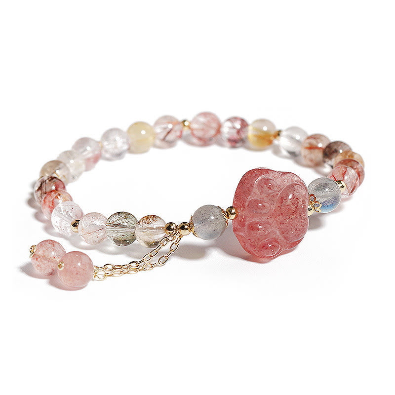 Buddha Stones Cuarzo Fresa Natural Garra de Pata de Gato Pulsera de Amor de Piedra Lunar de Cuarzo Rutilado Colorido - Cuarzo fresa y cuarzo rutilado colorido - image 1