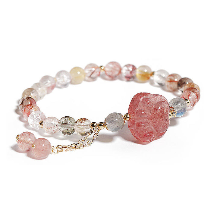 Buddha Stones Cuarzo Fresa Natural Garra de Pata de Gato Pulsera de Amor de Piedra Lunar de Cuarzo Rutilado Colorido - Cuarzo fresa y cuarzo rutilado colorido - image 1