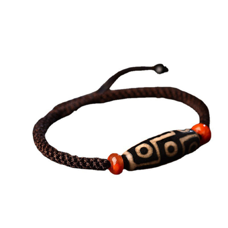 Pulsera de hilo de prosperidad con cuentas Dzi tibetanas de nueve ojos con Buddha Stones