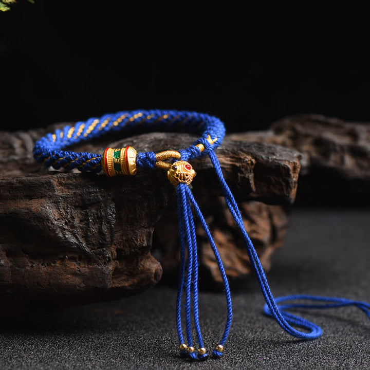 Pulsera de cuerda colorida con cuentas de rueda de oración de la suerte hecha a mano tibetana con Buddha Stones