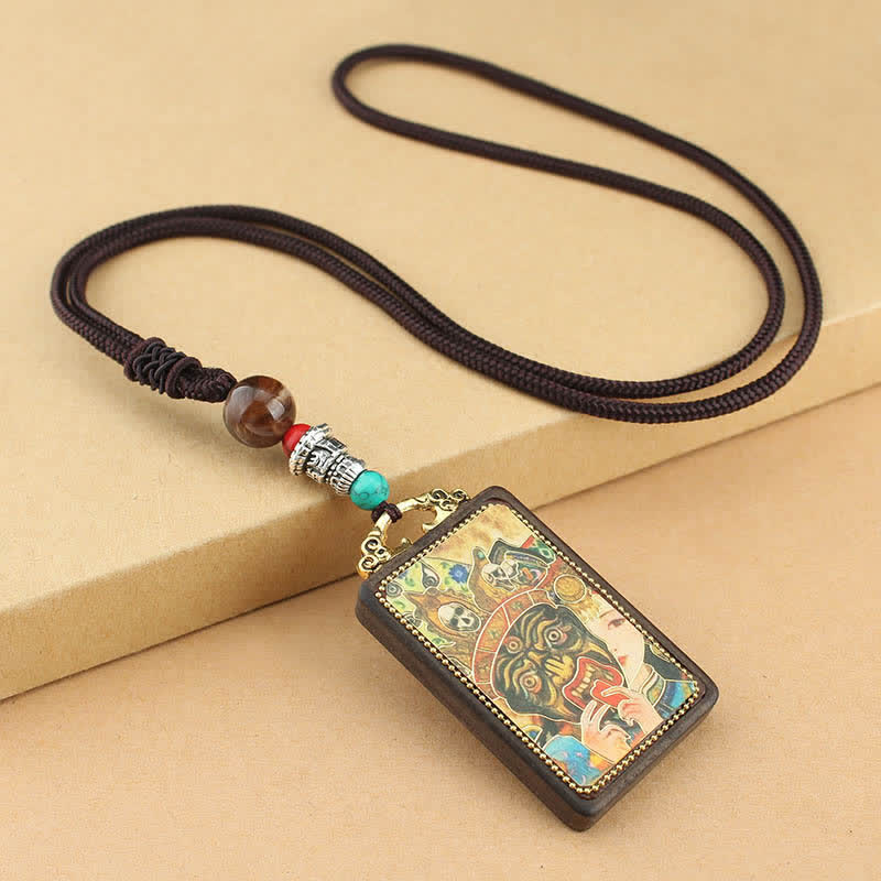 Colgante de collar de paz de ébano Thangka, dios de la riqueza del Tíbet, Buddha Stones - Zakiram Diosa de la Riqueza Thangka - image 0