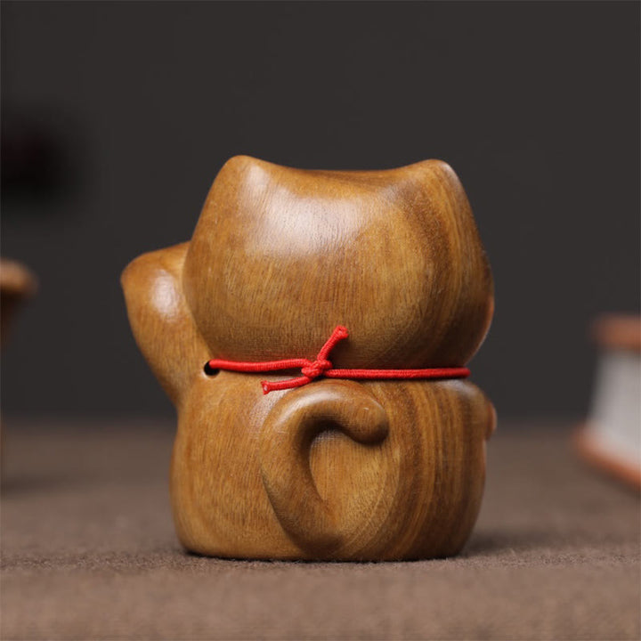 Buddha Stones Sándalo Verde Pequeño Mini Lindo Gato de la Suerte Decoraciones de Paz - image 7